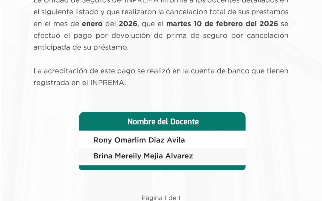 Devolución de prima de seguro Febrero 2026